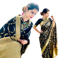 Stylish Black & Golden Saree For Women